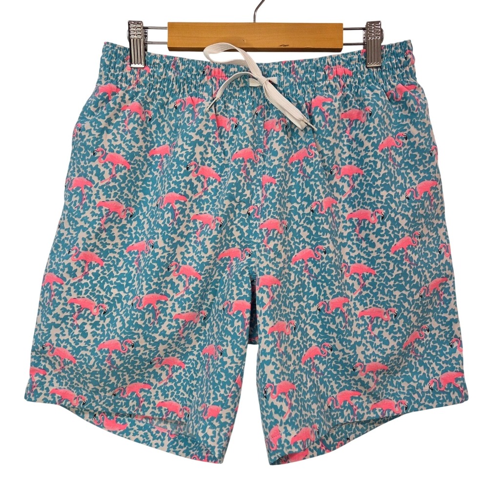 Chubbies Mens Swim Trunks Medium Blue Pink Flamingo 7" Inseam Mesh Lined Coastal